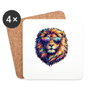 Neon lion with sunglasses - Coasters (set of 4) - white - Front