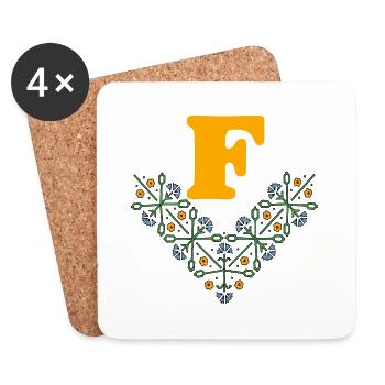 Lettre F B 4 Bleu Orange - Dessous de verre (lot de 4) - blanc - Devant