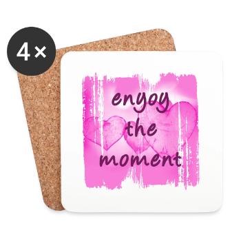 Enyoy The Moment Pink Hearts - Coasters (set of 4) - white - Front