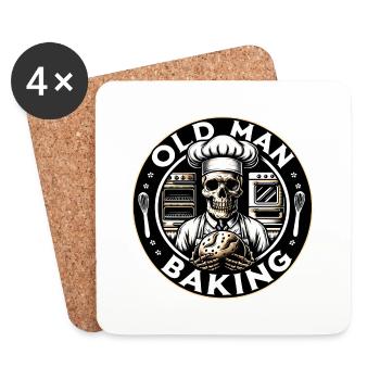 Old Man Baking Skull with Baker's Hat with Bread - Coasters (set of 4) - white - Front