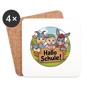 Erster Schultag mit lustigen Tieren - Untersetzer (4er-Set) - Weiß - Vorne