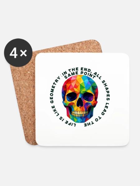 Geometrischer Regenbogen Totenkopf - Untersetzer (4er-Set) - Weiß