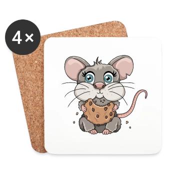 Süße Maus Keks Brösel Cartoon Illustration - Untersetzer (4er-Set) - Weiß - Vorne
