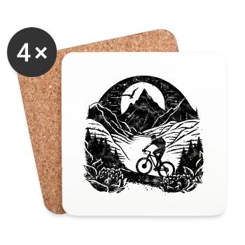mountain bike, bicycle, bike, cyclist, mountains - Coasters (set of 4) - white - Front