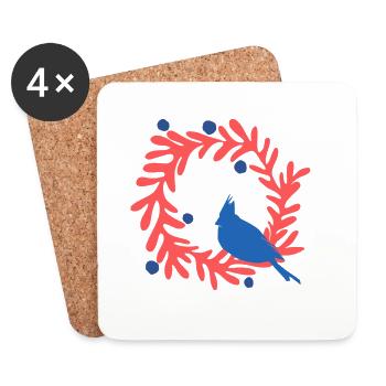 Christmas image, blue bird on red wreath - Coasters (set of 4) - white - Front