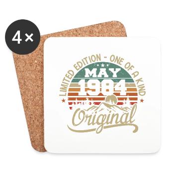 Mai 1984 anniversaire Mai 1984 cadeau 1984 Mai - Dessous de verre (lot de 4) - blanc - Devant