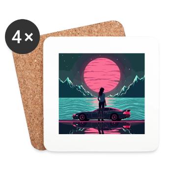 Synthwave Sunset Girl – Retro Neon Aesthetic - Coasters (set of 4) - white - Front