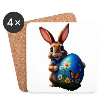 Kleiner Osterhase mit blauem Osterei - Untersetzer (4er-Set) - Weiß - Vorne