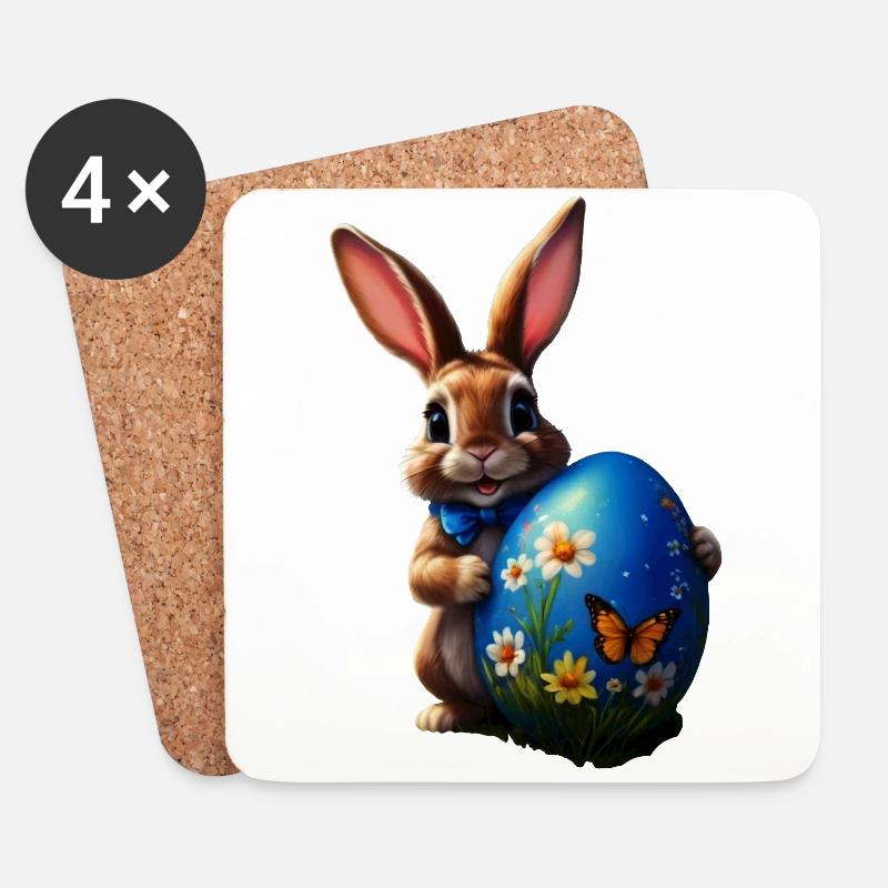 Kleiner Osterhase mit blauem Osterei - Untersetzer (4er-Set) - Weiß