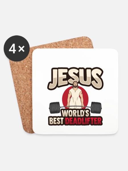 Jesus Gewichtheben - Untersetzer (4er-Set) - Weiß