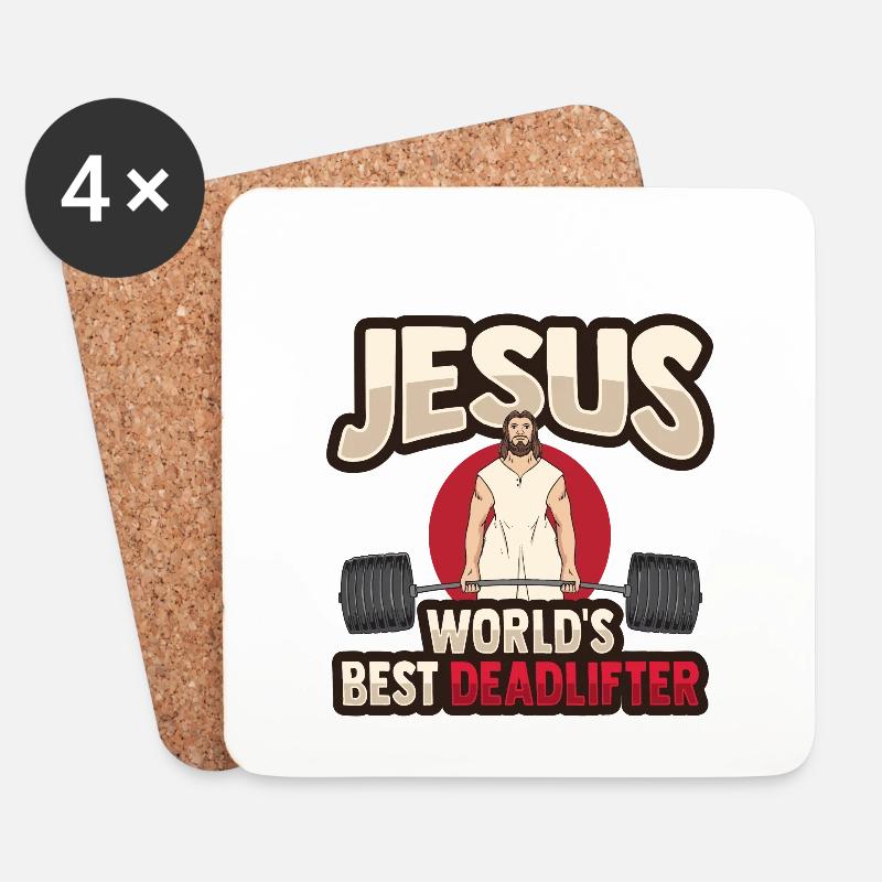 Jesus Gewichtheben - Untersetzer (4er-Set) - Weiß