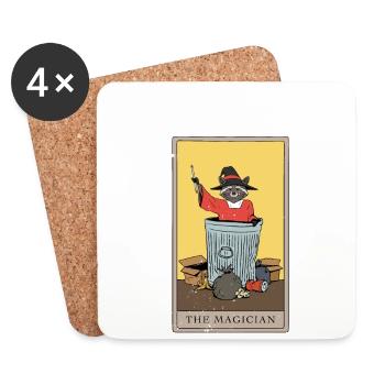 Waschbär Magier Tarotkarte - Untersetzer (4er-Set) - Weiß - Vorne
