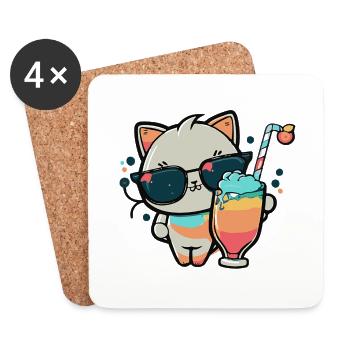 Die coolste Katze am Strand - Untersetzer (4er-Set) - Weiß - Vorne
