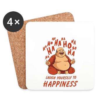 Conception de Bouddha de méditation riante pour le yoga du rire - Dessous de verre (lot de 4) - blanc - Devant