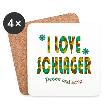 I LOVE SCHLAGER braun, türkis, grün - Untersetzer (4er-Set) - Weiß - Vorne