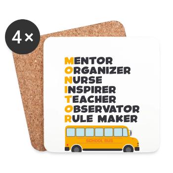 Moniteur d’autobus scolaire Transport scolaire des préposés aux autobus - Dessous de verre (lot de 4) - blanc - Devant