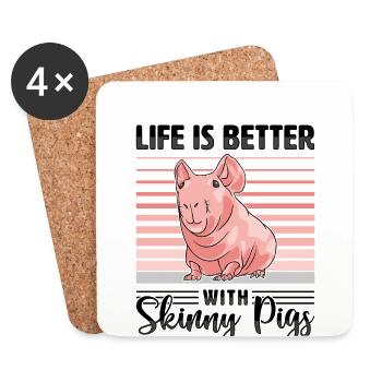 Haarloses Meerschweinchen Dünnes Schweinchen - Untersetzer (4er-Set) - Weiß - Vorne