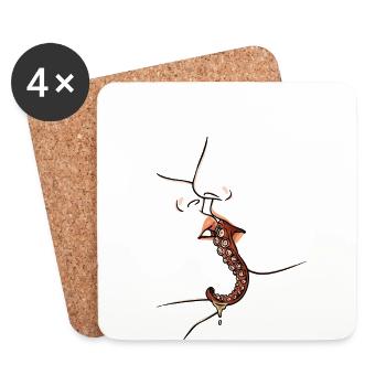 Kissing Sea Creature Underwater Tentacles - Coasters (set of 4) - white - Front