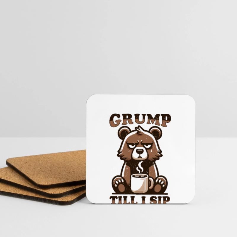 Grumpy bear with coffee Coasters (set of 4)