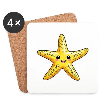 Étoile de mer jaune riante - Dessous de verre (lot de 4) - blanc - Devant
