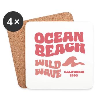 Ocean Beach - Police rétro plage vague mer - Dessous de verre (lot de 4) - blanc - Devant