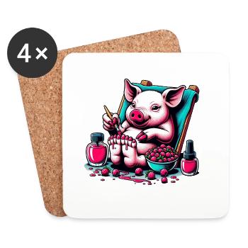 Piggy Pedicure with Berry Red Polish - Coasters (set of 4) - white - Front