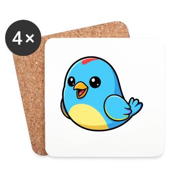 Joyeux oiseau bleu dessin animé - Dessous de verre (lot de 4) - blanc - Devant