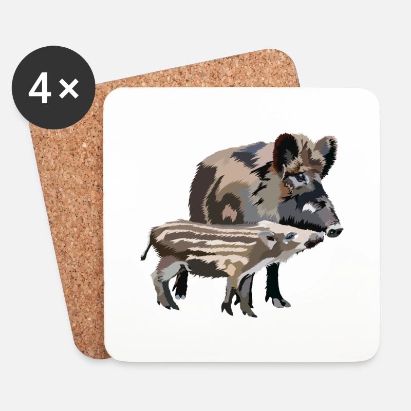 Wildschwein - Untersetzer (4er-Set) - Weiß