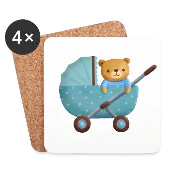 Süßer Teddybär im Kinderwagen - Untersetzer (4er-Set) - Weiß - Vorne