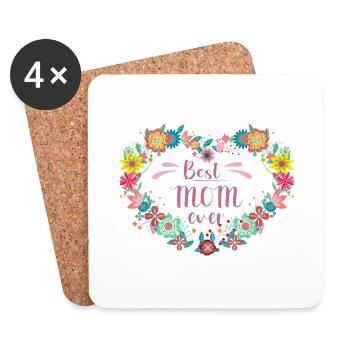 Best MOM ever Beste Mutter mit Herz aus Blumen - Untersetzer (4er-Set) - Weiß - Vorne