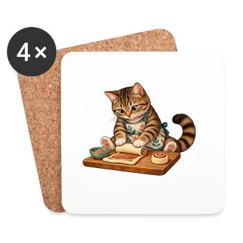 Katze rollt Zimtschnecken - Untersetzer (4er-Set) - Weiß - Vorne