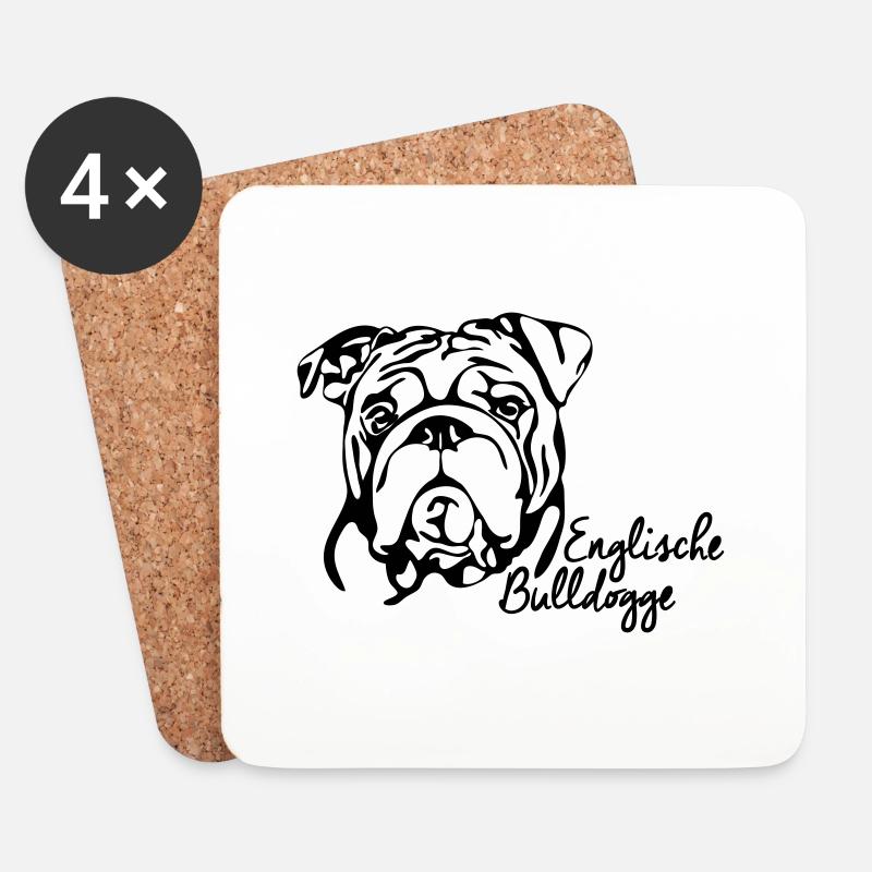 ENGLISCHE BULLDOGGE Hunde Hund Wilsigns - Untersetzer (4er-Set) - Weiß
