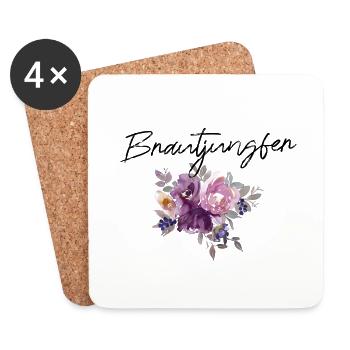 Brautjungfer - Junggesellinnenabschied lila Blumen - Untersetzer (4er-Set) - Weiß - Vorne