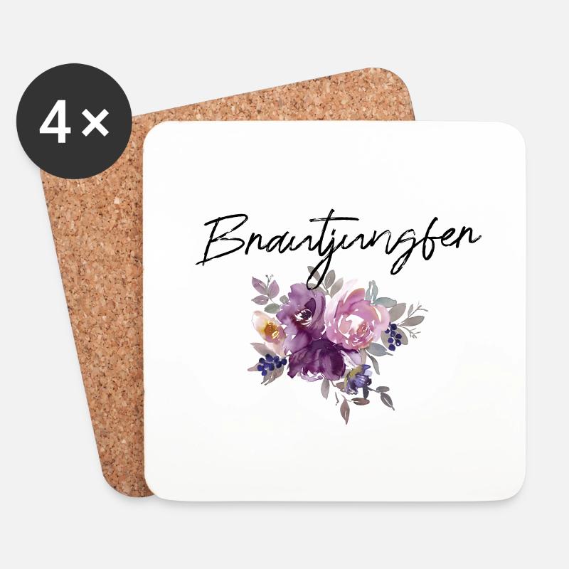Brautjungfer - Junggesellinnenabschied lila Blumen - Untersetzer (4er-Set) - Weiß