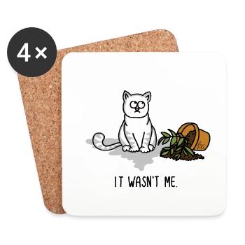 Ce n’était pas moi – Pot de fleurs à motif de chat drôle - Dessous de verre (lot de 4) - blanc - Devant