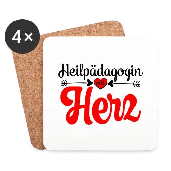 Abschiedsgeschenk Danke an Heilpädagogin mit Herz - Untersetzer (4er-Set) - Weiß - Vorne