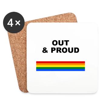Design du drapeau arc-en-ciel Out & Proud - Dessous de verre (lot de 4) - blanc - Devant