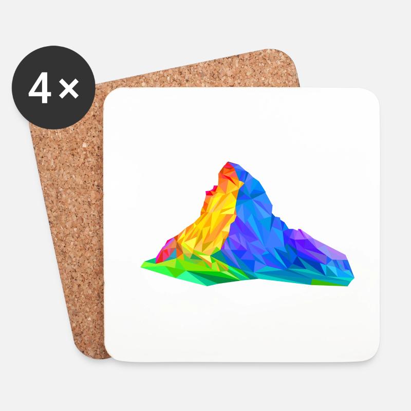 Matterhorn, Berg, bunte Dreiecke, Triangles, Alpen - Untersetzer (4er-Set) - Weiß