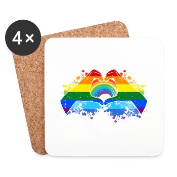 CSD LGBT Hands Shape Rainbow Heart Pride - Coasters (set of 4) - white - Front