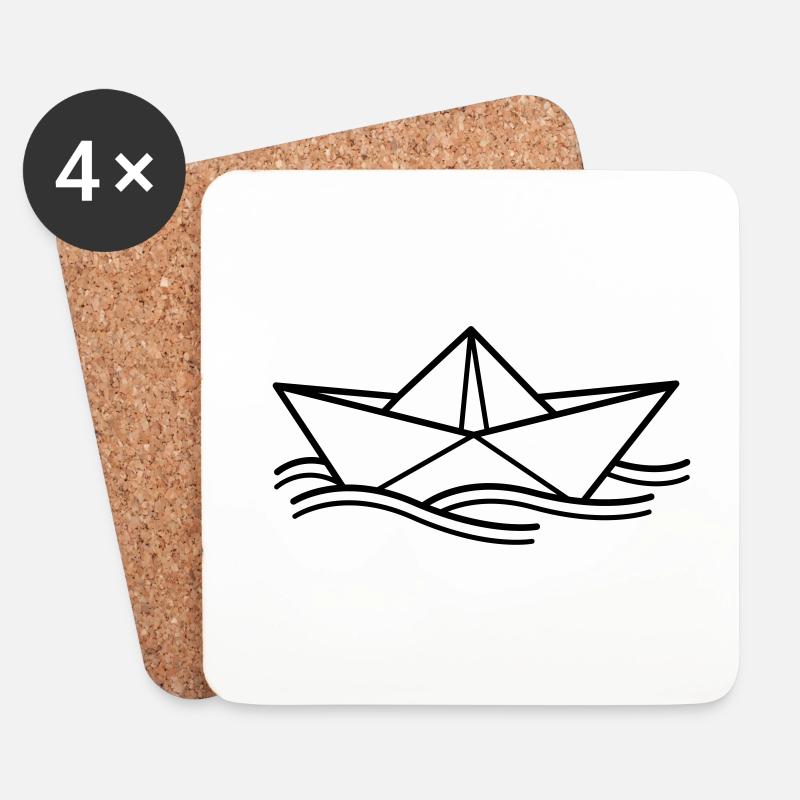 Papierschiff - Untersetzer (4er-Set) - Weiß