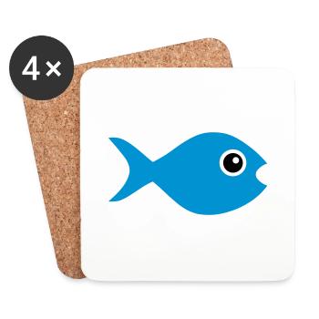 ★ Designfarben änderbar ★ Fisch mit Kulleraugen - Untersetzer (4er-Set) - Weiß - Vorne
