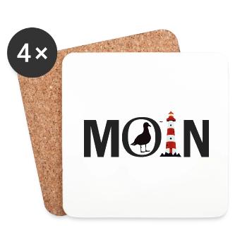 Ostsee Nordsee Spruch Moin mit Möwe und Leuchtturm - Untersetzer (4er-Set) - Weiß - Vorne