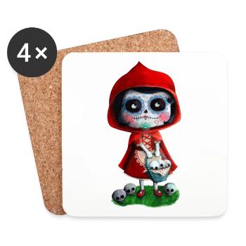 Mexican Little Red Riding Hood La Catrina Hoodies - Coasters (set of 4) - white - Front