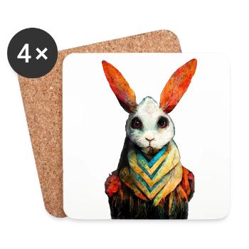 Peinture aquarelle de lapin #rabbit - Dessous de verre (lot de 4) - blanc - Devant
