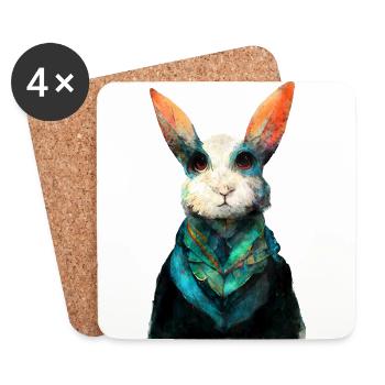 Peinture aquarelle de lapin #rabbit - Dessous de verre (lot de 4) - blanc - Devant