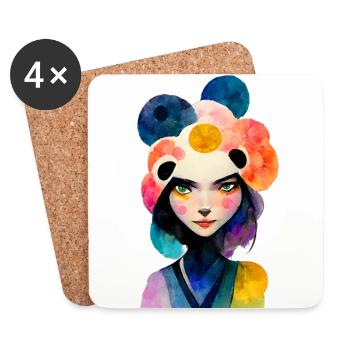 Asian woman in panda look - Coasters (set of 4) - white - Front