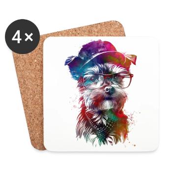 Dog hipster graphic art #dog - Coasters (set of 4) - white - Front