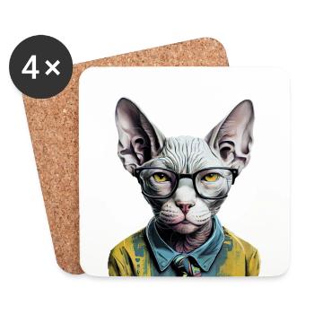 Hipster-Katze Ziggy - Untersetzer (4er-Set) - Weiß - Vorne
