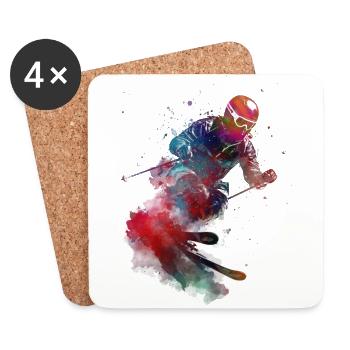 #ski #skiing #sport de ski alpin - Dessous de verre (lot de 4) - blanc - Devant