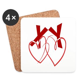 Valentine's Day Red Hearts X-Woman Y-Man - Coasters (set of 4) - white - Front